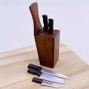 Set Miniature Knifes & knife holder for dollhouse kitchen