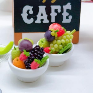2 bowls Miniature Mixed Fruit in bowl, Miniature Fake food for Dollhouse scale 1:12