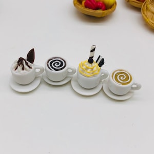 Miniature Coffee Cup 4 pieces with saucer,Miniature Beverage,Miniature Coffee,Dollhouse Sweet,Miniature Coffee Set,Miniature Sweet