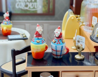 2 pieces Miniature Beverage Christmas Design,Miniature ceramic cup,Miniature Coffee,Dollhouse Halloween,Miniature Coffee