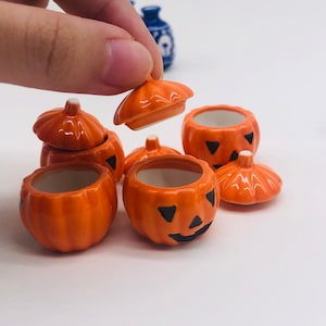 3 pieces Miniature Ceramic pumpkins, Halloween design, Miniature pot,Miniature Fairy Garden for doll