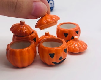 3 pieces Miniature Ceramic pumpkins, Halloween design, Miniature pot,Miniature Fairy Garden for doll