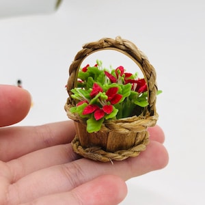 3 pieces Miniature Flower with basket, Miniature Garden Dollhouse