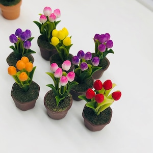 8 pieces Miniature Tulip  in pot for dollhouse fairy garden