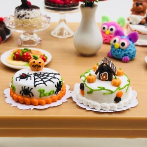 2 Miniature Halloween Cakes: Polymer Clay Dollhouse Sweets