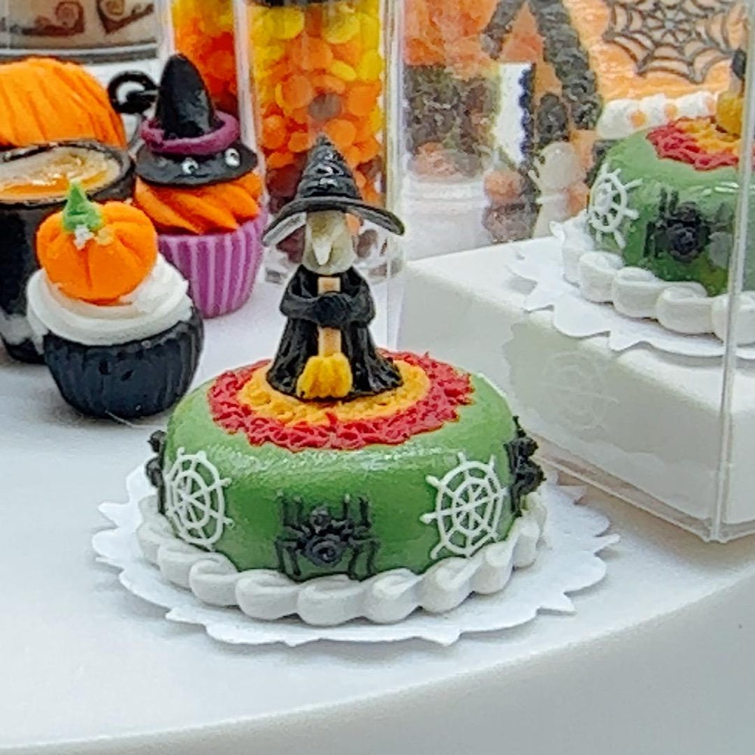 Miniature Halloween Cake Polymer Clay Dollhouse Food 20mm Etsy