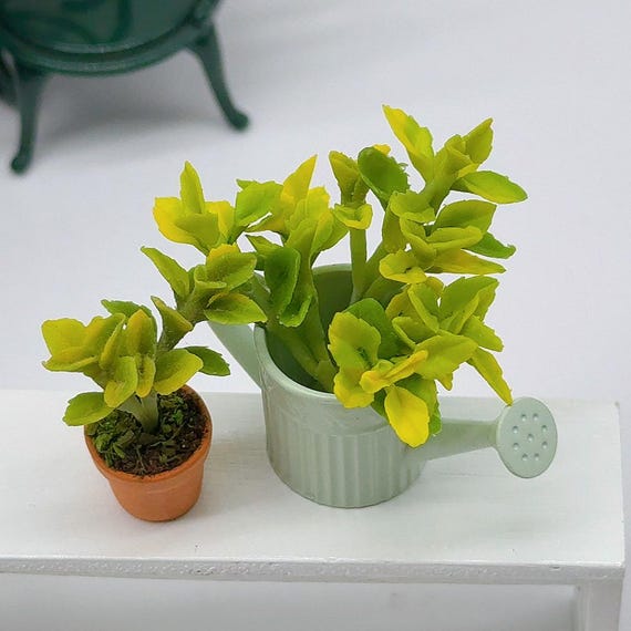 4 Stück Miniature Pflanzen aus Ton Polymer, Miniatur Pflanzen für 1:12 Garten, Puppenhaus