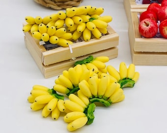 Miniature Banana 5 pieces with wooden box for Dollhouse Accessories scale 1/12