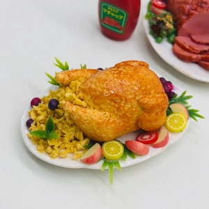 Miniature Turkey, Miniature Food, Thanksgiving food decorate doll&#39;s house