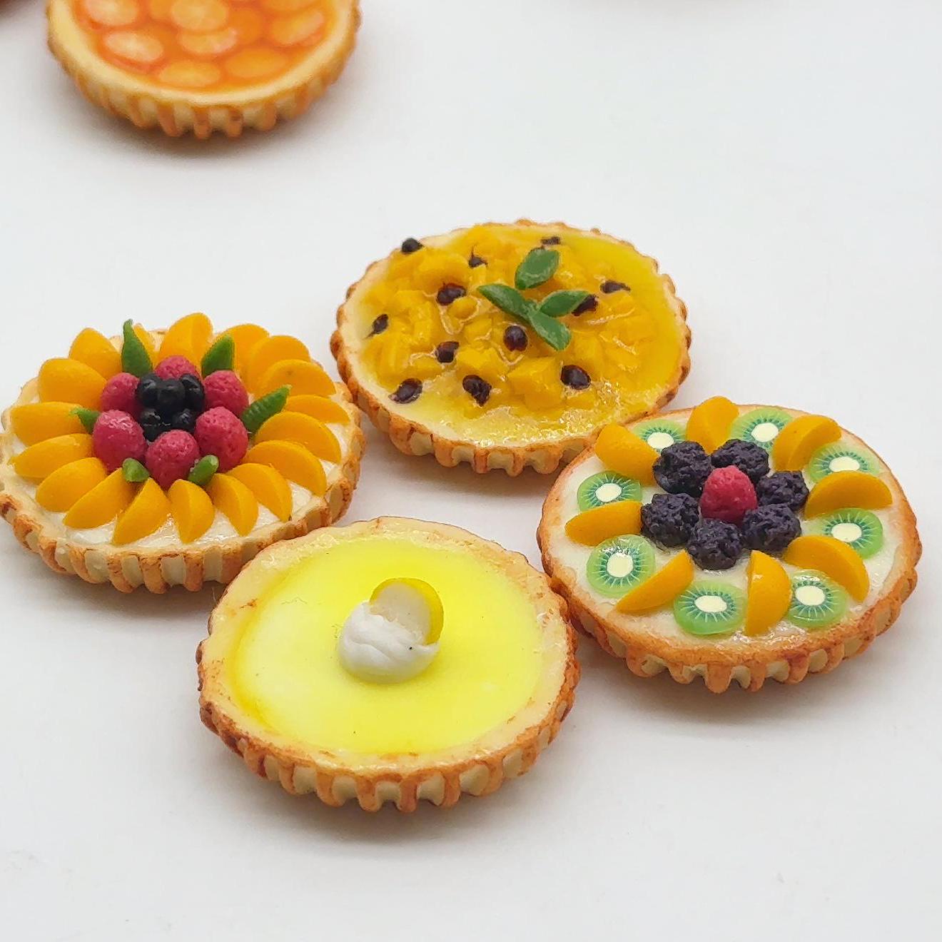 Miniature Fruit Tart Set: Polymer Clay Dollhouse Bakery (4 pieces)