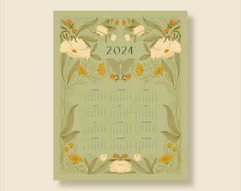 12 Month Annual Wall Calendar Vintage Inspired Floral Botanical Large Wall Calendar