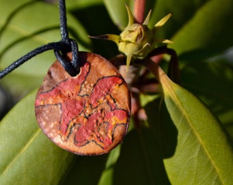 wood necklace, MUSHROOM, hand painted, avocado pit pendant, adjustable, recycled, natural jewelry, eco friendly, botanicals, watercolor