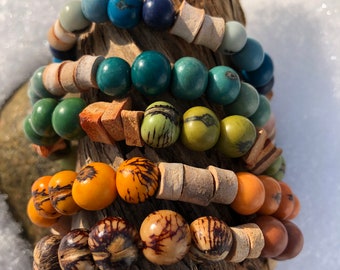 unique beaded bracelet, acai beads, choose your color, natural beads, avocado pit, fair trade, stacking bracelet, wood, recycled, adjustable