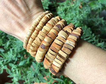 recycled beads, avocado pit bracelet, stacking bracelet, natural beads, fair trade, unique beaded jewelry, vegan, adjustable, earth goddess