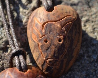 animal rights necklace, VEGAN, PIG, hand carved, avocado pit pendant, adjustable, recycled, natural jewelry, eco friendly, made to order