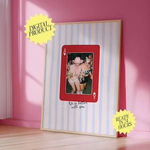 Aangepaste gestreepte speelkaart vriend print, Galentine kunst aan de muur, cadeau bestie, studentenhuis, cadeau voor vriend, girly kamer, uniek cadeau voor haar