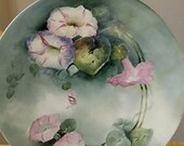 Antique Hand-Painted Green Blue Green Shabby Chic French Jean Pouyat Morning Glory Limoges Porcelain Plate