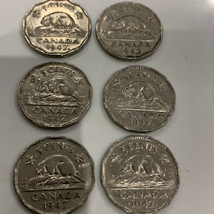 1947 maple leaf Canadian 5 cents