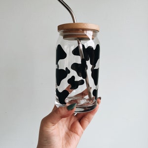 Cow Print Beer Can Glass
