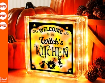 Welcome, Witch's kitchen, Halloween sign, Glass block, image, PNG SVG PDF