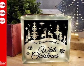 I'm Dreaming of a White Christmas, Deer, Forest, Christmas sign, Glass block, image, PNG SVG PDF