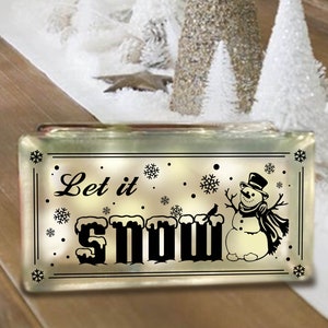 Let it snow, Snowman, Christmas sign, Half Size Glass block, image, PNG SVG PDF