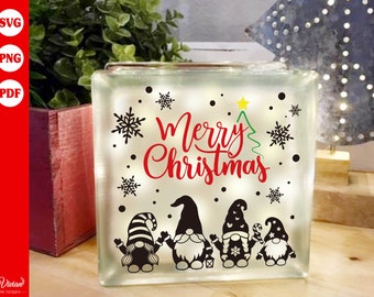 Merry Christmas, Gnome Family, Glass block, image, PNG SVG PDF