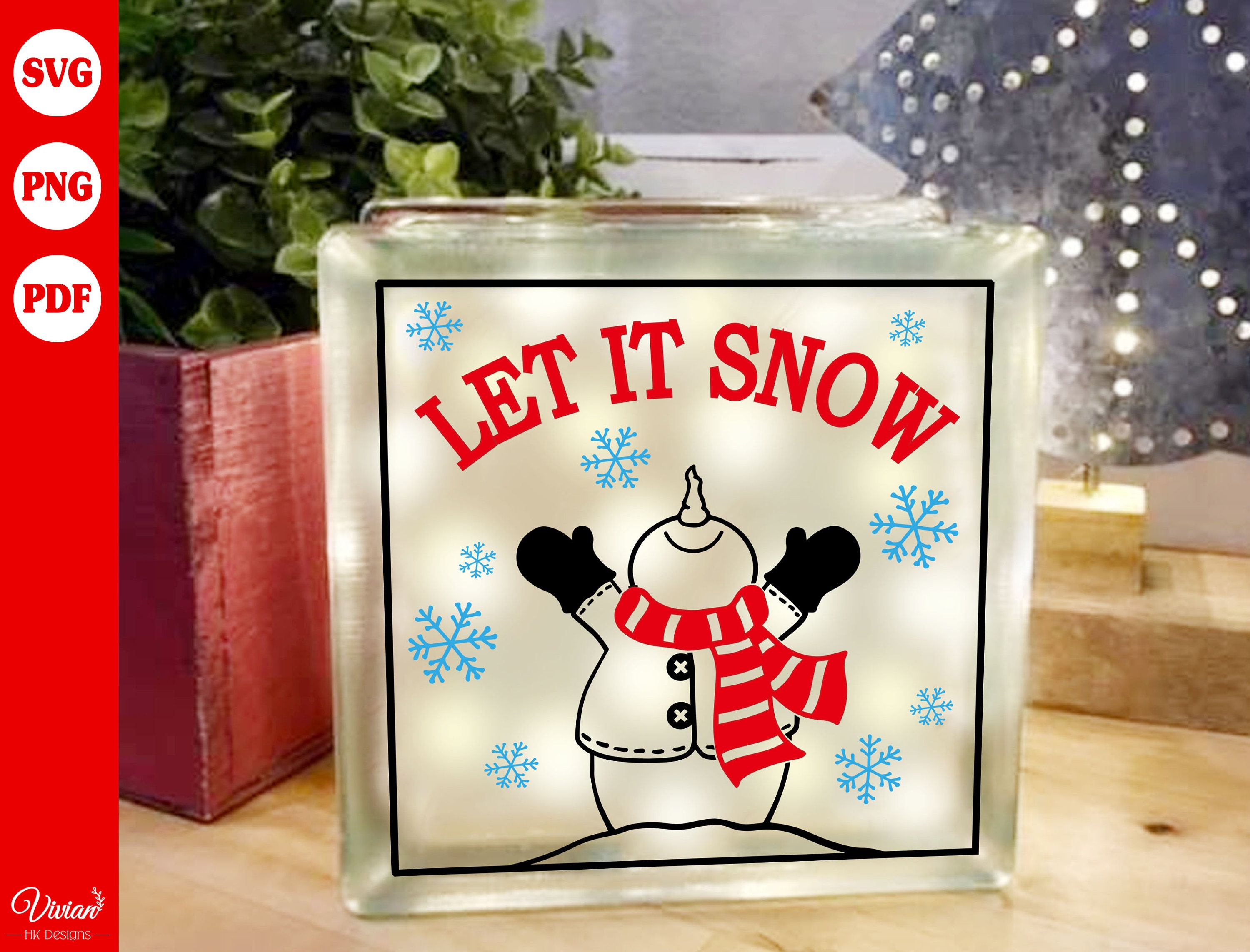 Let it Snow, Snowman, Christmas sign, Glass block, image, PNG SVG PDF