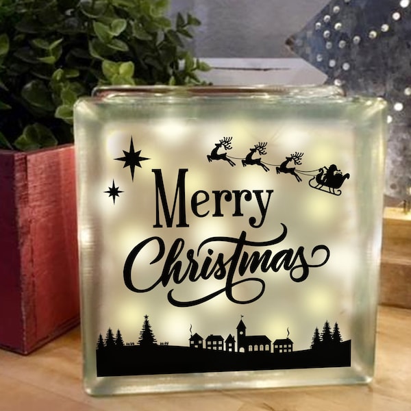 Merry Christmas, Christmas village, Christmas sign, Glass block, image, PNG SVG PDF