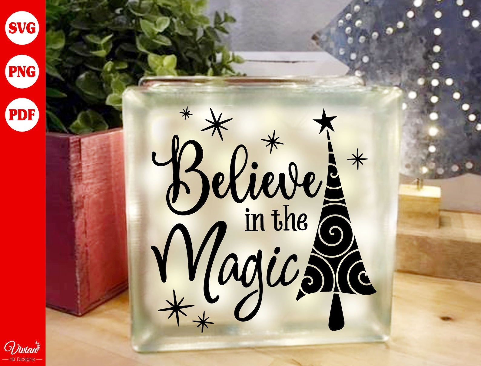 Believe in the Magic, Christmas Tree, Christmas Sign, Glass Block ...