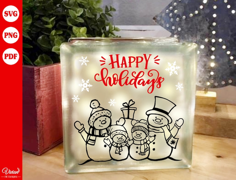 Joyeux Noël, 4 Famille bonhomme de neige, Panneau de Noël, Bloc de verre, image, PNG SVG PDF image 2