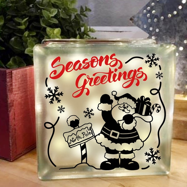 Seasons Greetings, Santa, North Pole sign, Christmas sign, Glass block, image, PNG SVG PDF