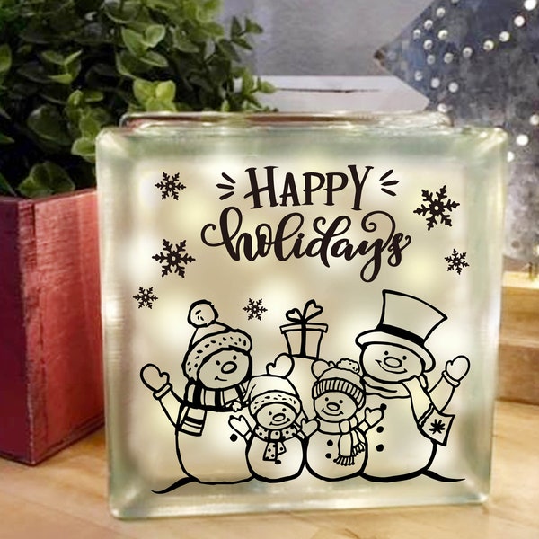 Merry Christmas, 4 Snowman family, Christmas sign, Glass block, image, PNG SVG PDF