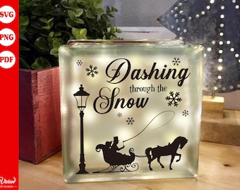 Dashing through the snow, Christmas sign, Glass block, image, PNG SVG PDF