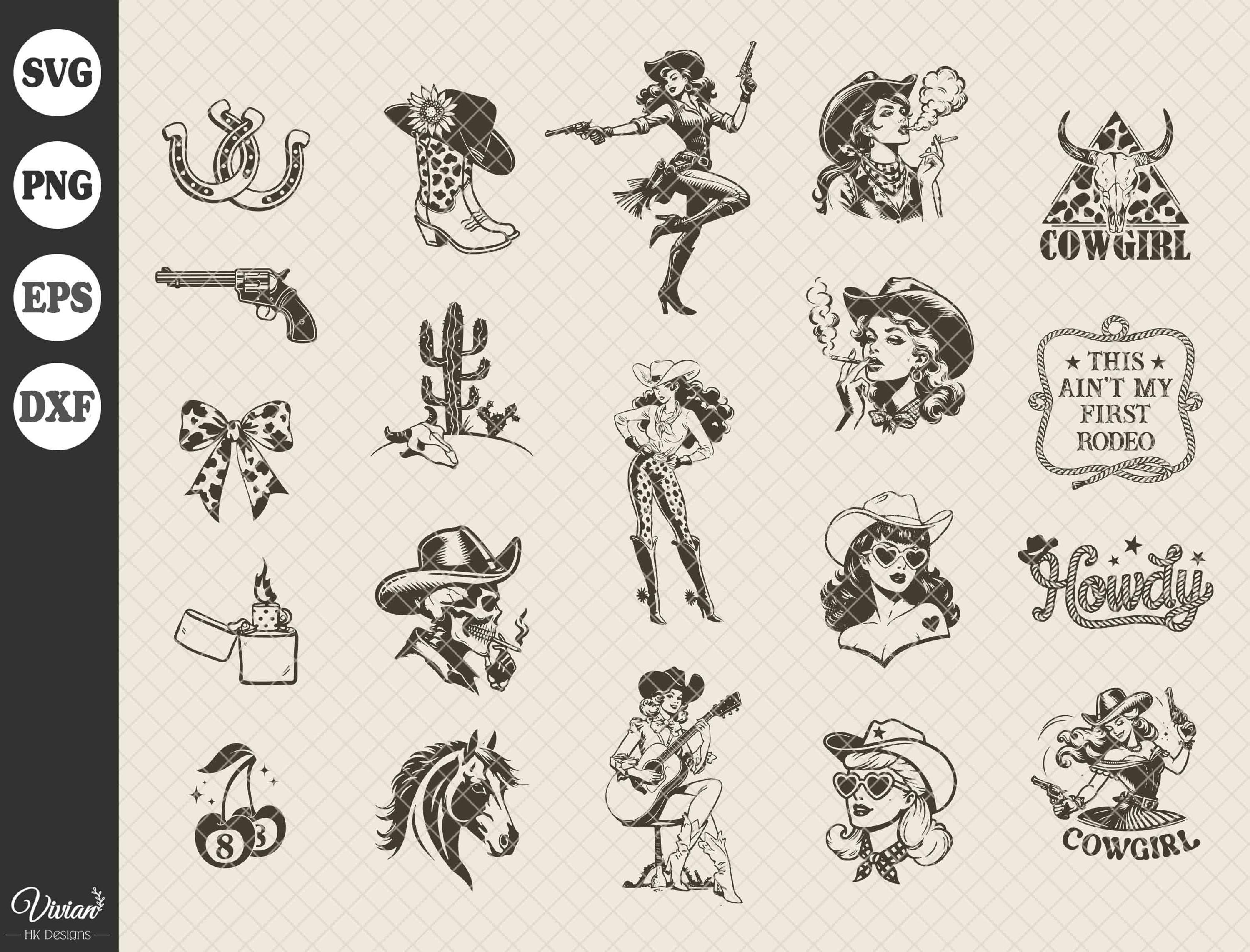 Retro Cowgirl, Vintage Cowgirl, Country Western, 20 bundles, svg, EPS, DFX, PNG, Cricut, Digital Download