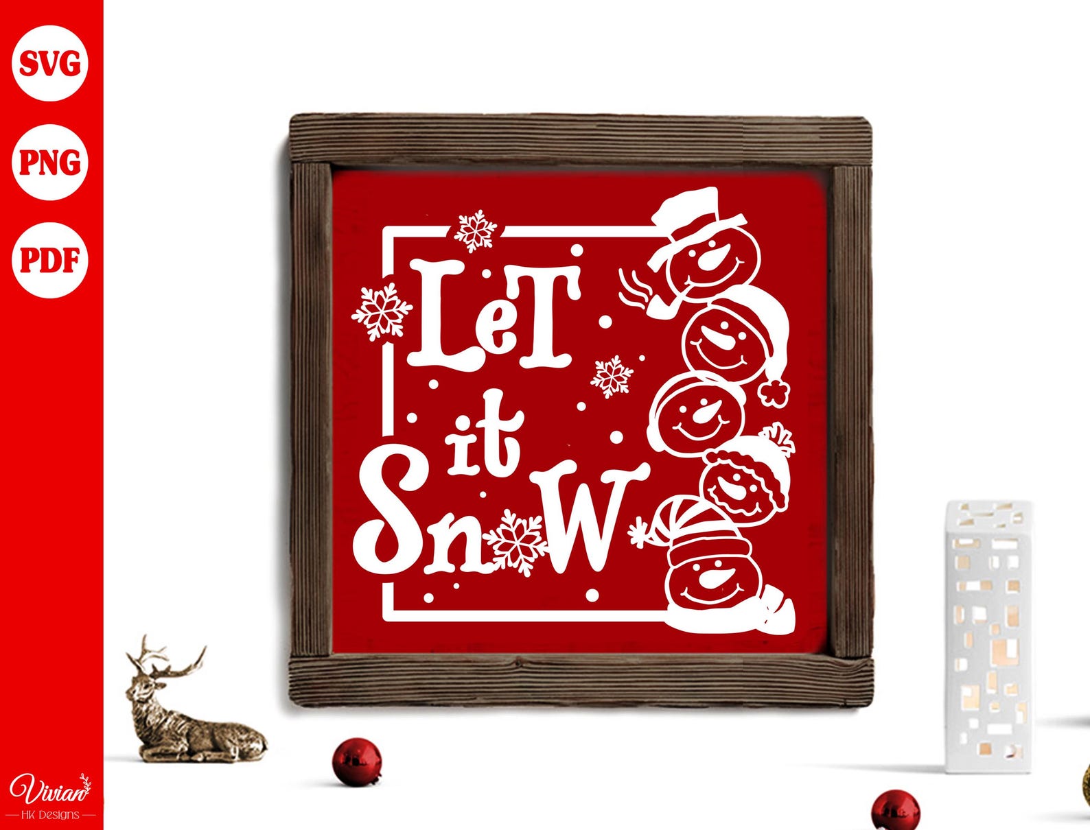 Let It Snow, Stacking Snowman, Christmas Sign, Glass Block, Image, PNG ...