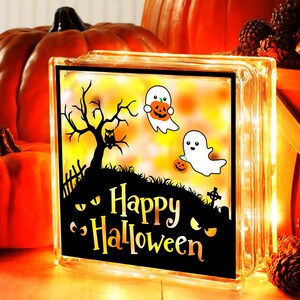 Happy Halloween, Ghost, Halloween sign, Glass block, image, PNG SVG PDF