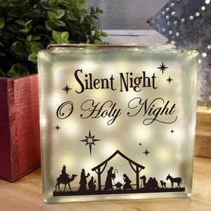 Silent light O holly night, nativity, Christmas sign, Glass block, image, PNG SVG PDF