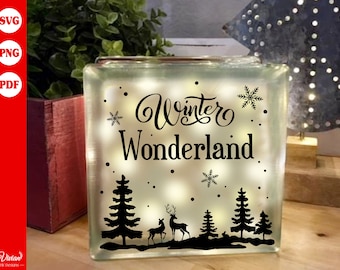 Christmas Wonderland, deer forest, Christmas sign, Glass block, image, PNG SVG PDF
