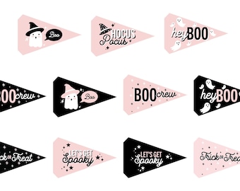 Halloween Printable Pennant Flag, Pink Halloween Decor, Kid Halloween Party, Cute Spooky Decor, Halloween Ghost Sign, Halloween Sign Banner