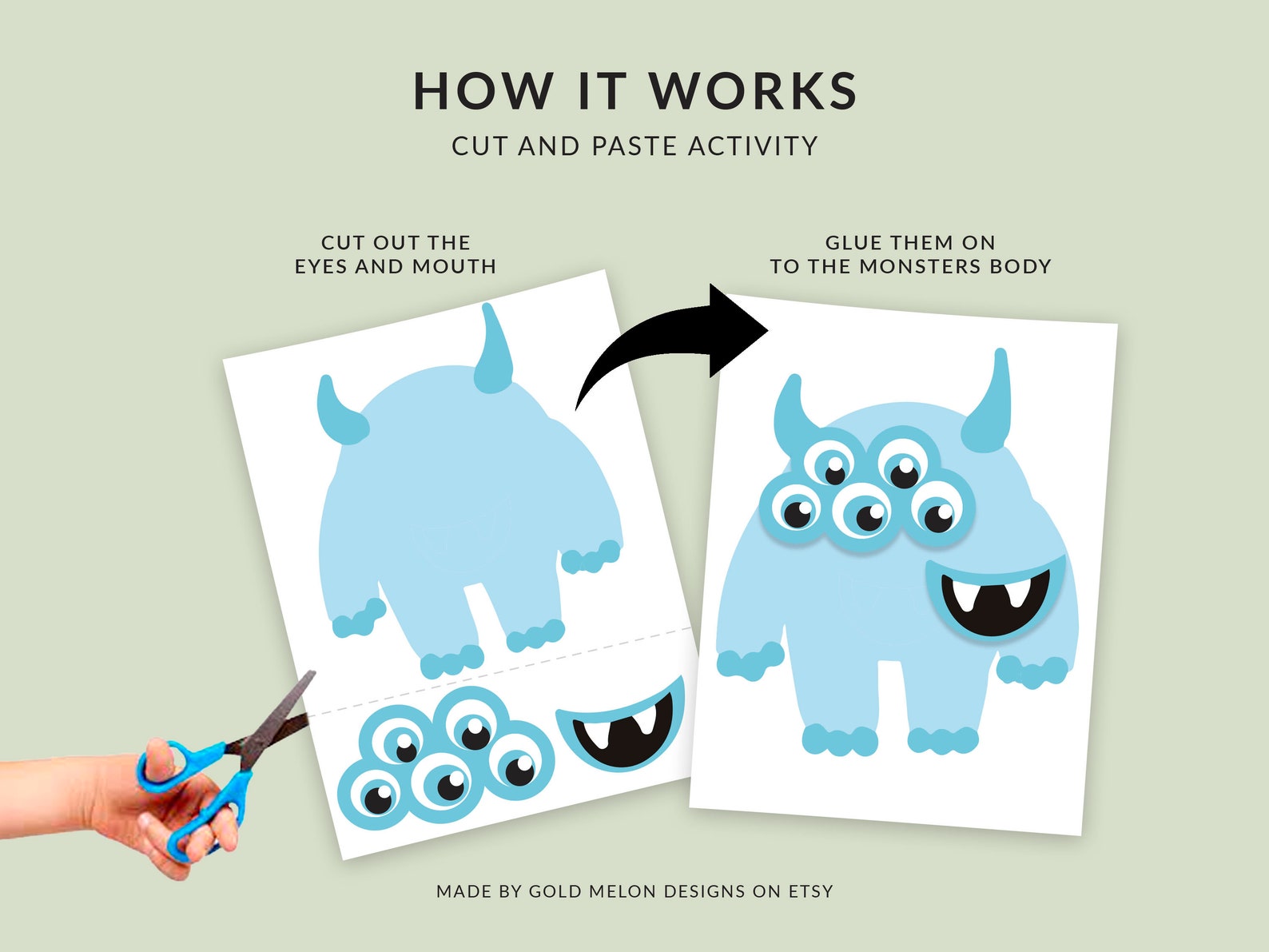 Cut and Glue Craft for Kids Halloween, Monster Party, Classroom