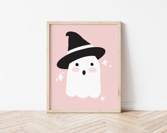 Süßer Geist Print | Halloween Wandkunst, Kinder Halloween, Boho Halloween, Mädchenzimmer Dekor, Rosa Halloween, Pastell Print, DIGITAL DOWNLOAD