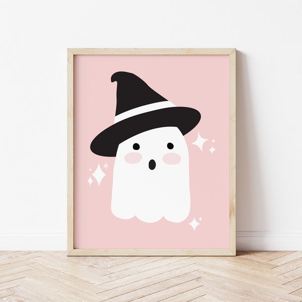 Cute Ghost Print | Halloween Wall Art, Kids Halloween, Boho Halloween, Girls Room Decor, Pink Halloween, Pastel Print, DIGITAL DOWNLOAD