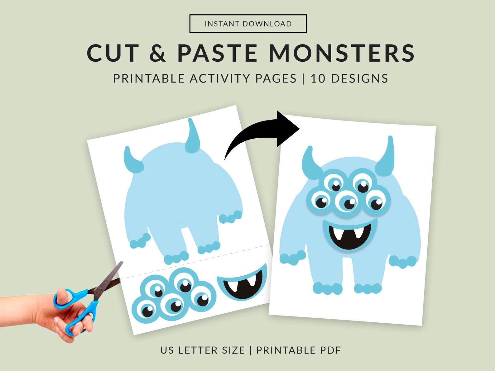 Cut and Glue Craft for Kids Halloween, Monster Party, Classroom