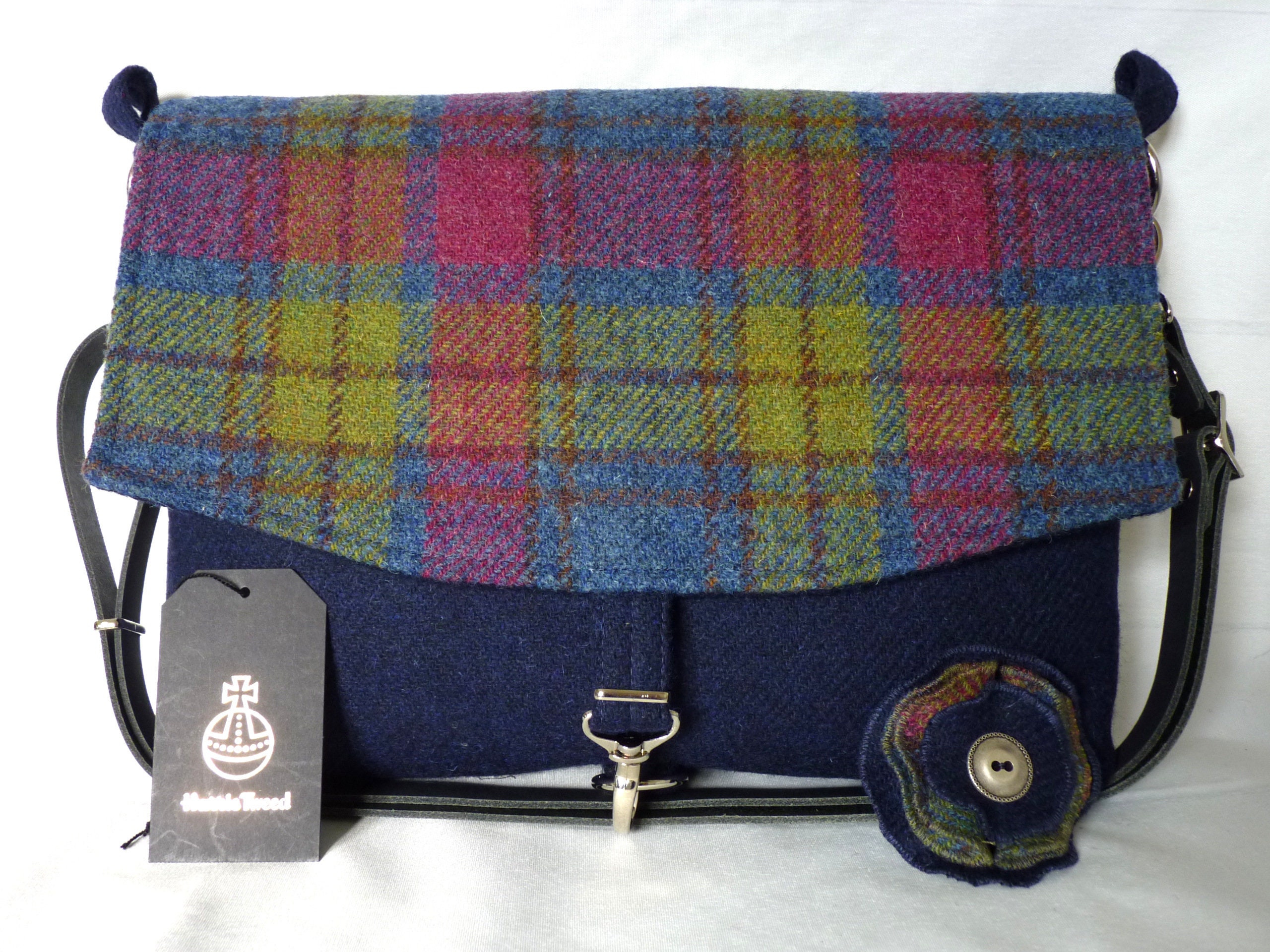 Harris Tweed Messenger Bag Crossbody Bag Tote Bag Navy and Etsy UK