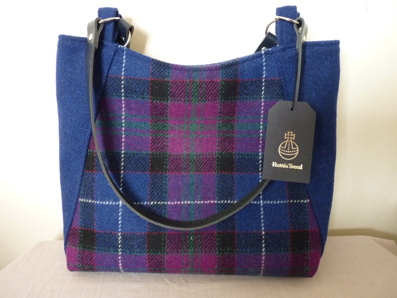 Large Tote Shopping Bag \u2013 Blue Check /& Blue Harris Tweed Bag