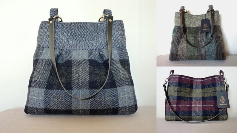 Tote Bag \u2013 Blue /& Grey Check Shoulder Bag Harris Tweed Bag