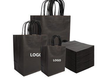 100 sacs en papier kraft écologiques personnalisés avec logo - Sacs à provisions de haute qualité, sacs pour vêtements blancs idéaux - Sacs cadeaux pour magasins