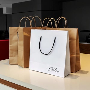Custom Kraft Paper Bags With Logo, Boutique Bag, Merchandise Bag For Shopping, Clothing Paper Bags With Handle, Personalized Store Logo Bags