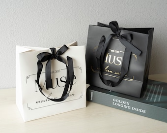 100Pcs Custom Logo Boutique Paper Bags-Shopping Bags with Handle, Ideal Clothes Merchandise/Retail Bag, Perfect for&Wedding Favor Packaging